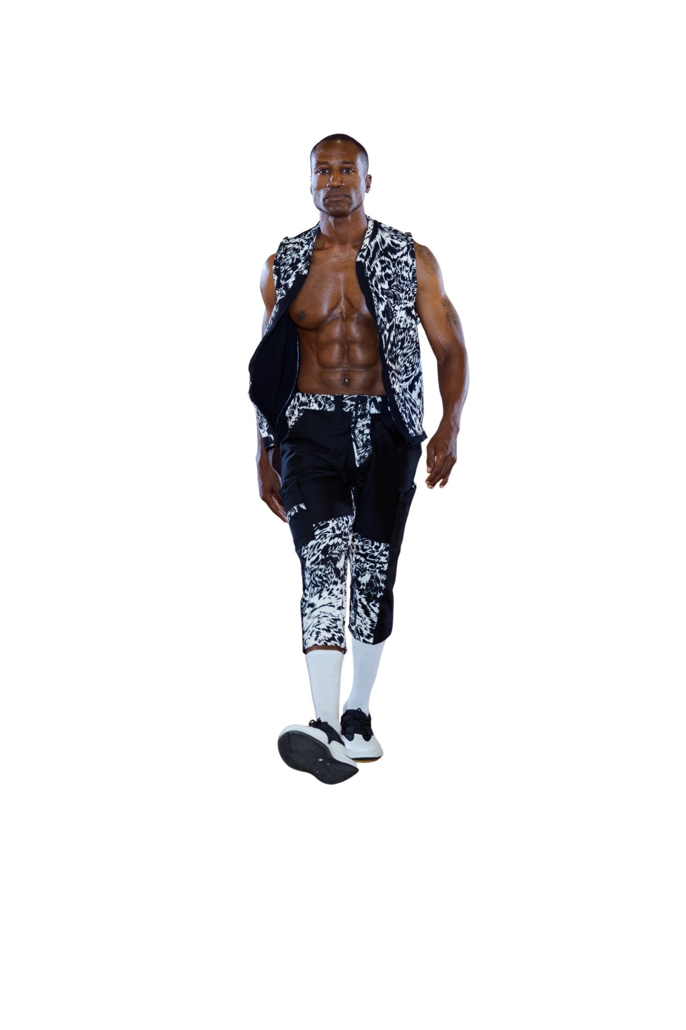 Custom Black & White Balenciaga Fabric 2 Piece Vest, Capri Pant - BombFace Brand