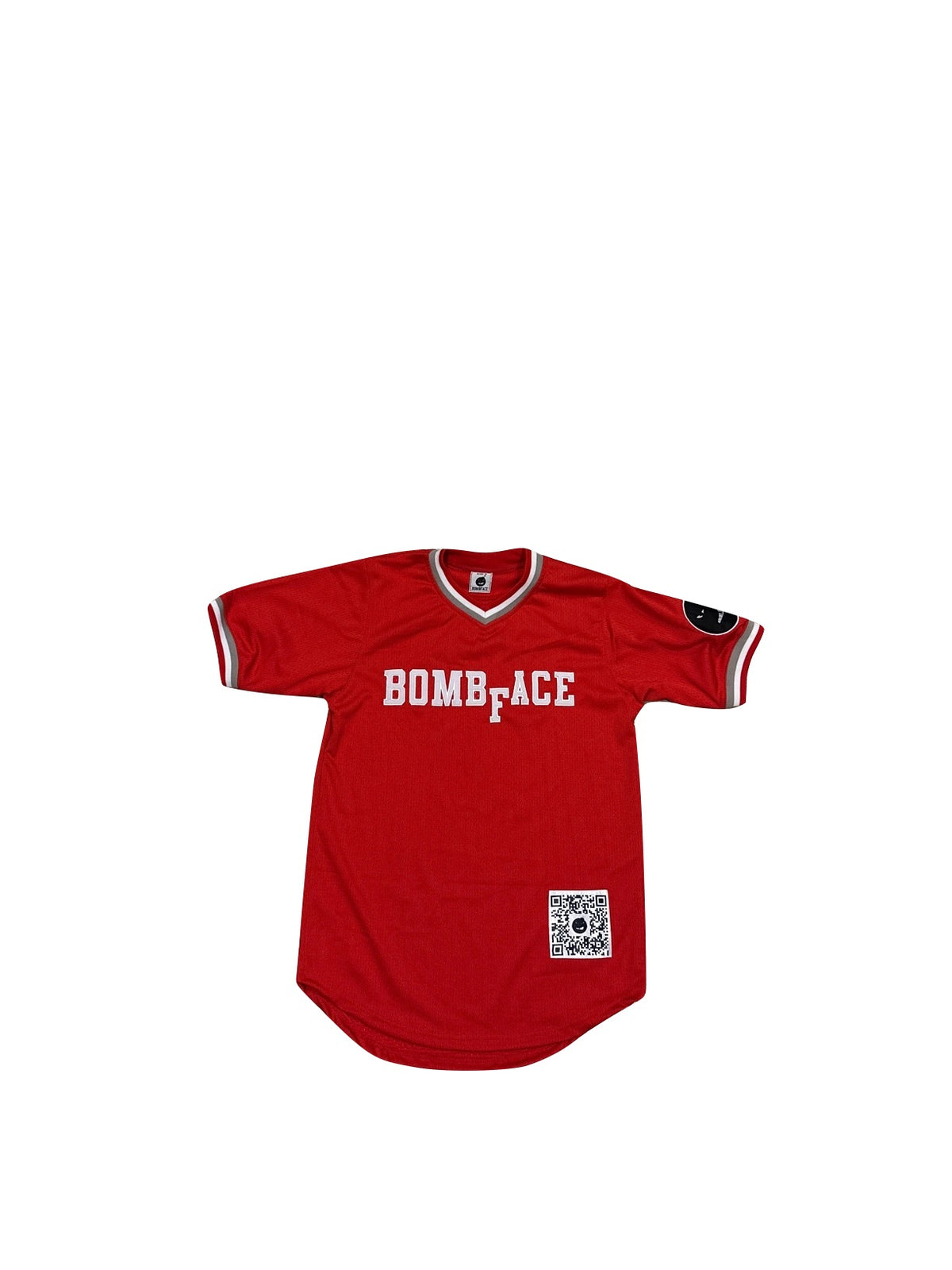 BombFace Red v-neck baseball jersey. Red jersey, Red baseball jersey, v-neck red baseball jersey, BombFace Jersey, Cotton red baseball jersey.