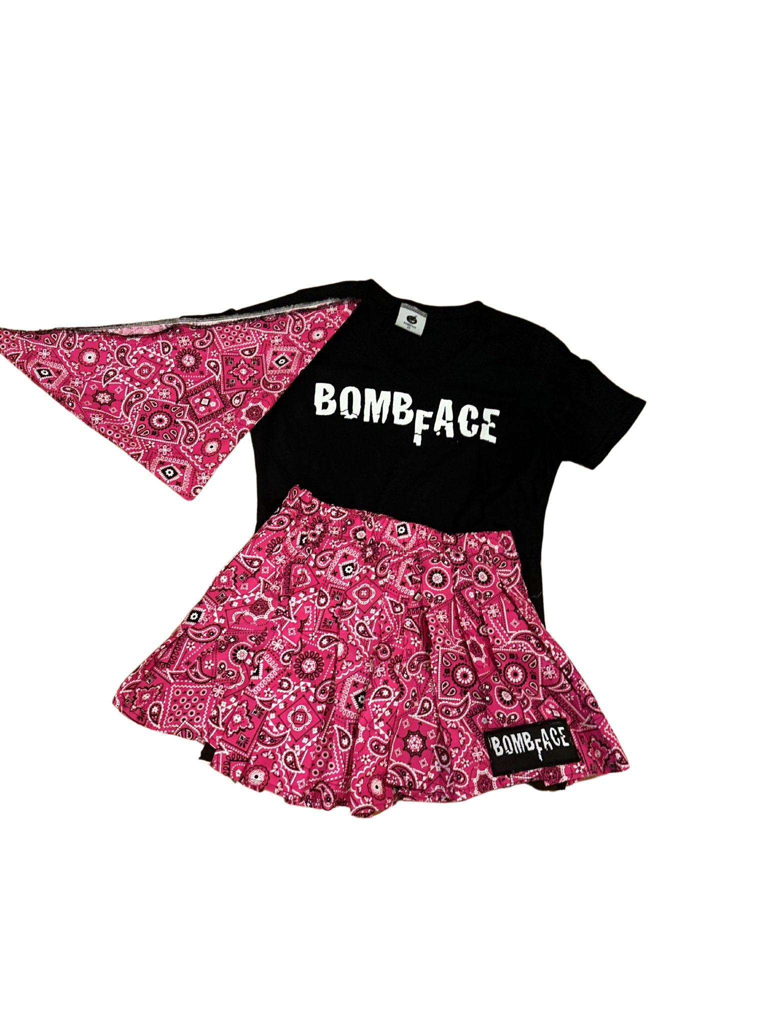 Custom Pink Paisley Skirt & Bandana - BombFace Brand