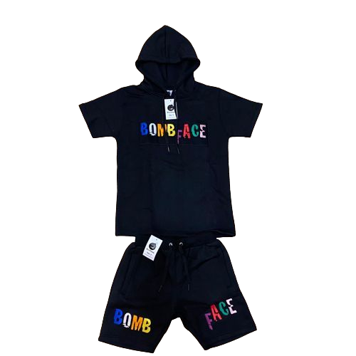 BombFace Nameplate Sudadera con capucha de manga corta Negro