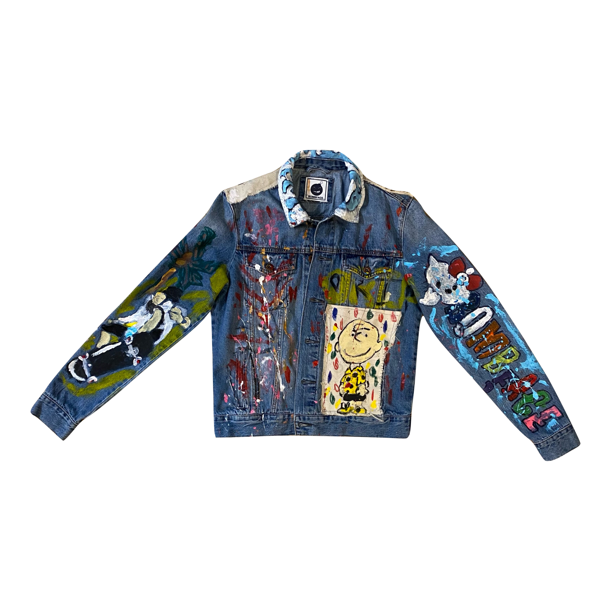 BombFace Custom Jacket. Made to express color and style. Custom Jacket with acrylic paint. Custom Jackets for a small build person. This is a small custom jacket. 