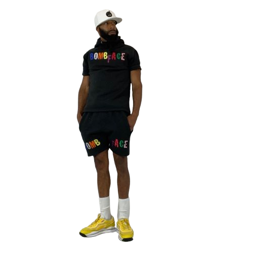 BombFace Nameplate Sudadera con capucha de manga corta Negro